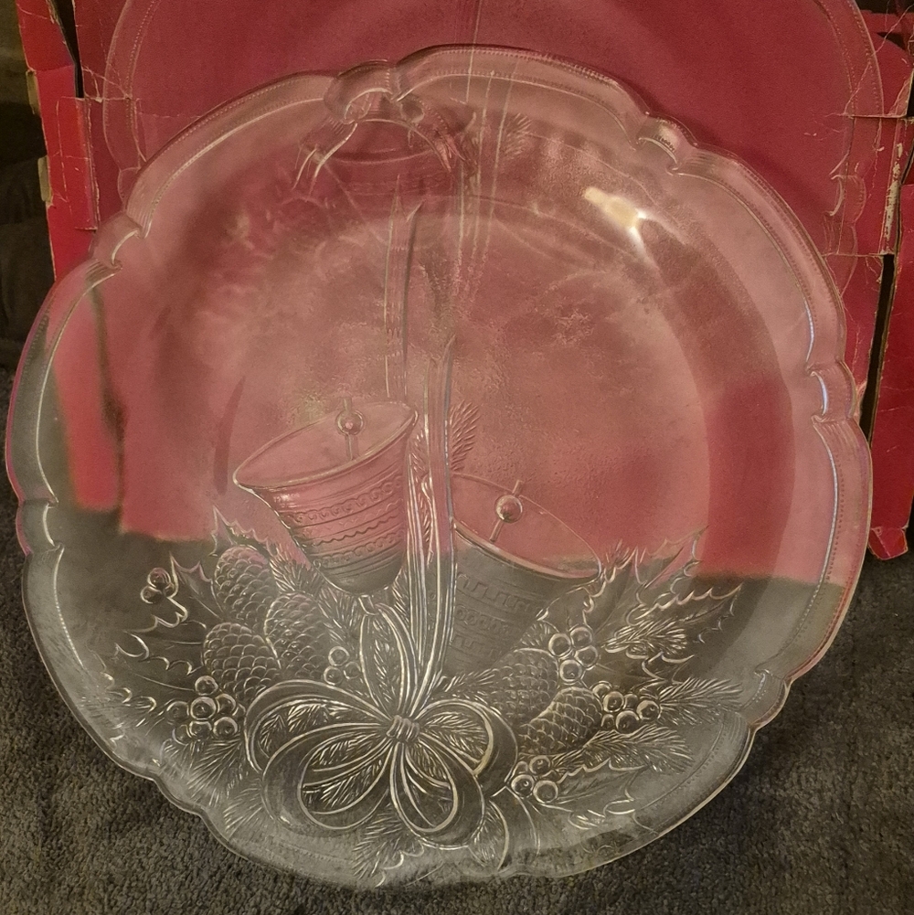 Mikasa Crystal Holiday Bells Hostess Platter RC197/516 Vintage 15inch New In Box